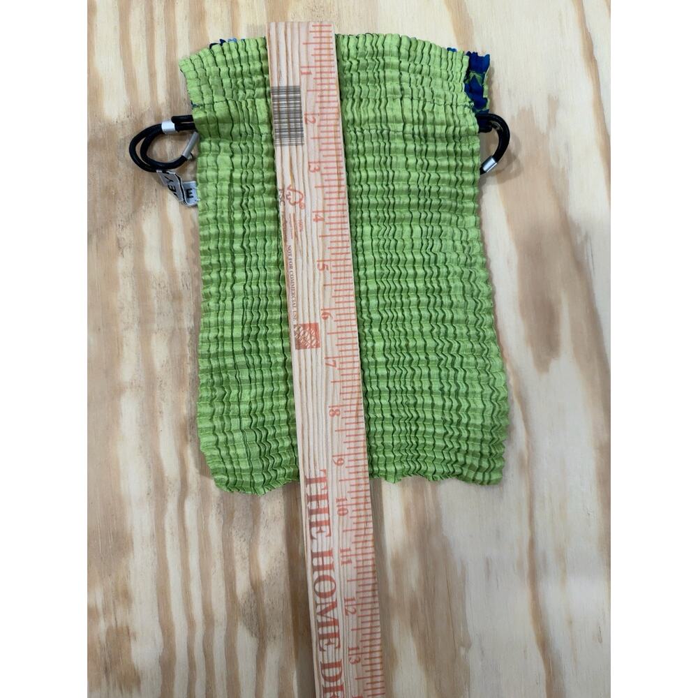 Issey Miyake Pleated Drawstring Pouch Bag Blue Green Plaid Small Made Japan - Picture 11 of 11